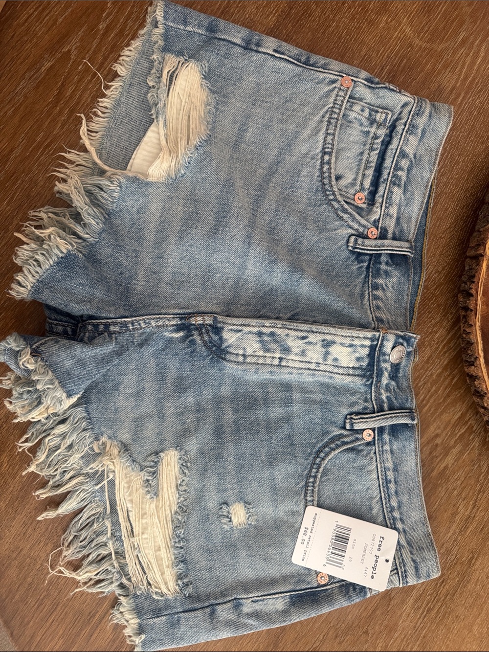 Free People Light Wash Distressed Denim Jean Shorts